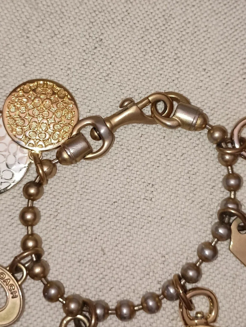 Vintage Y2K Coach Gold-Tone Charm Key with Signature Charms Bracelet